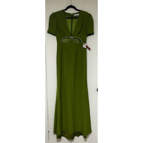 Mac Duggal Ieena Green Cut Out Rhinestone Puff Sleeve Formal Gown Size 8 NWT - Picture 3 of 10